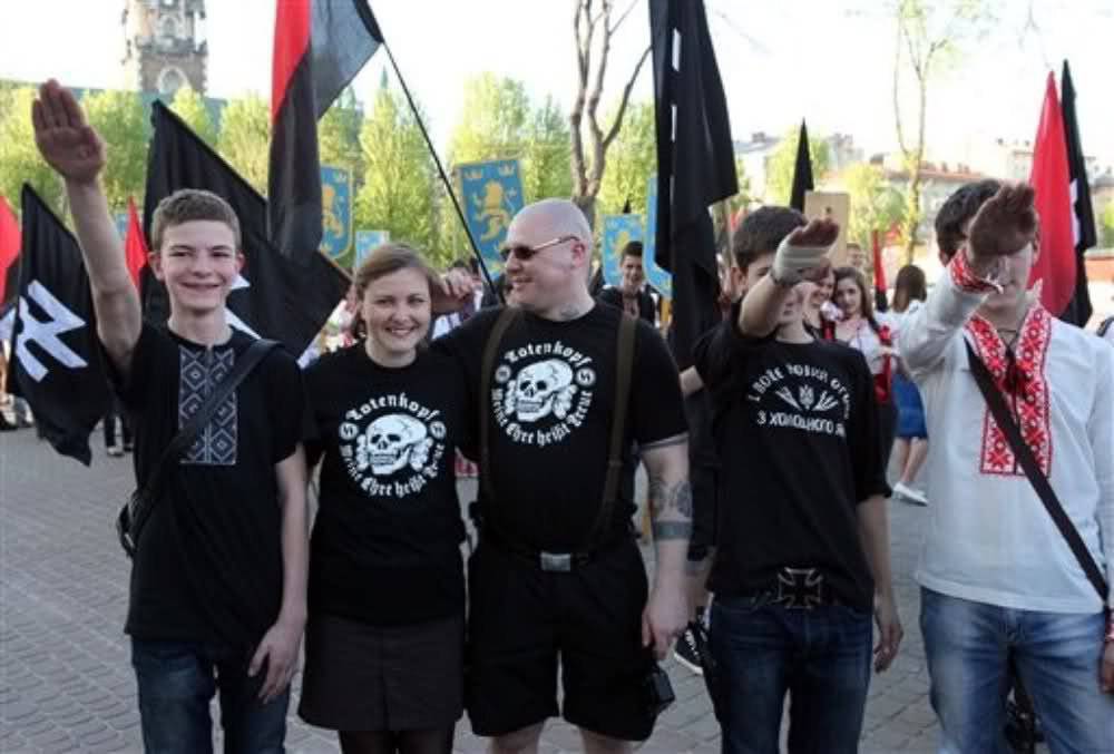 Ukrainian Nazi family on a parade