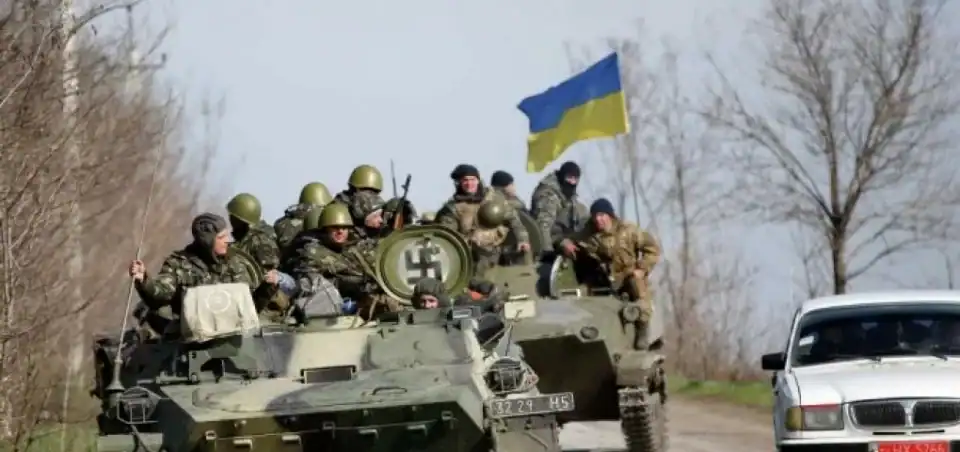 Ukrainian armoured vehicle with swastika