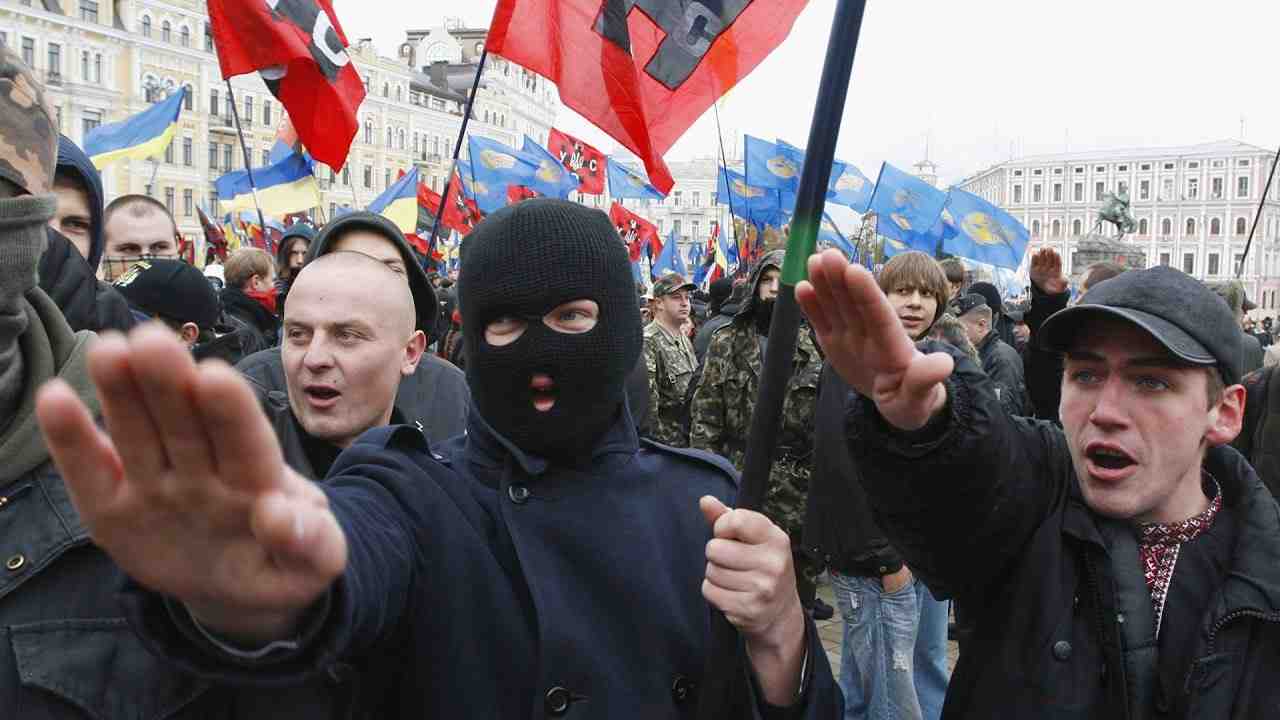 Ukrainian Nazi on a march in the centre of Kiev