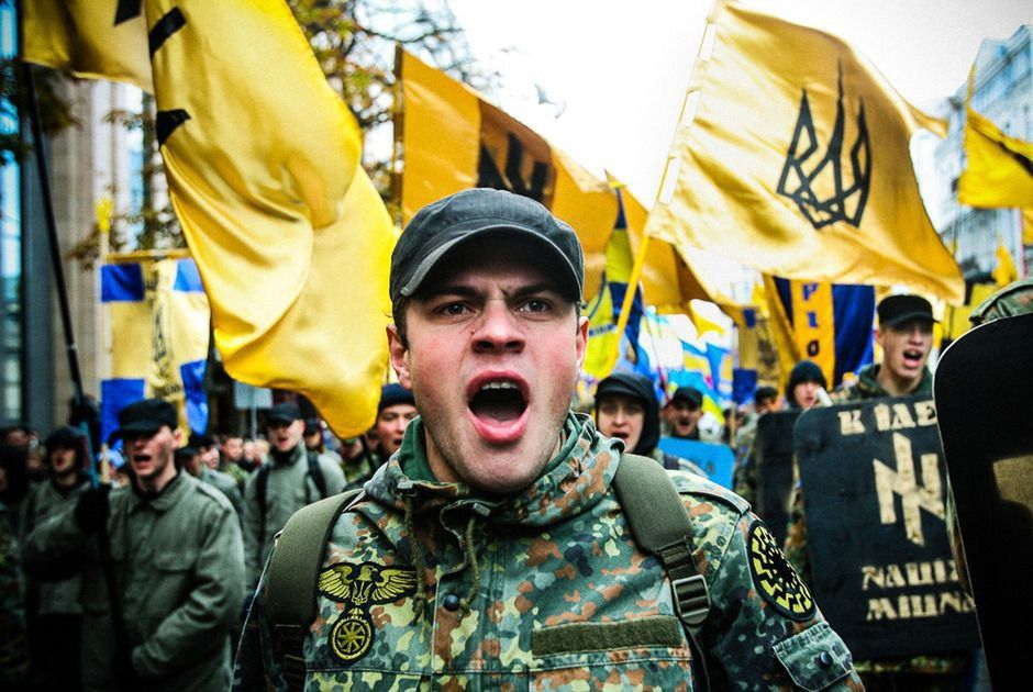 Exalted Ukrainian Nazi on a march