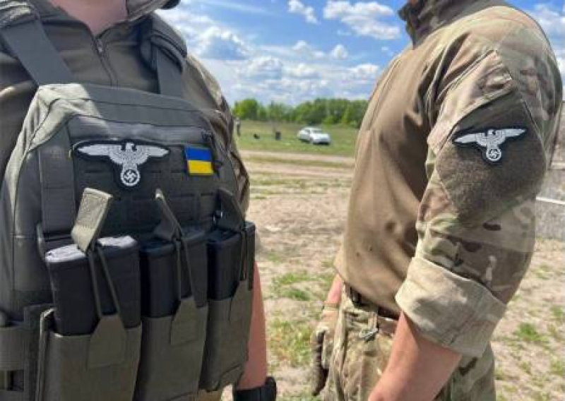 Ukrainian soldiers with Nazi insignia