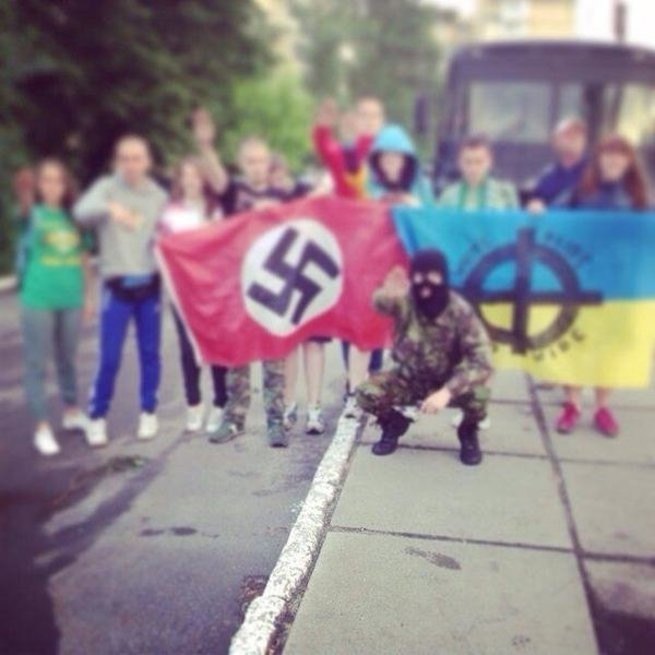 Another group of Ukrainians with Nazi and Ukrainian banners